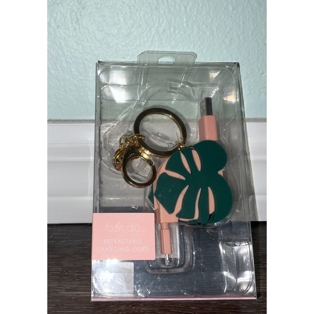 ban.do Retractable Charging Cord Monstera Leaf Keychain Tropical Gold bando Tech